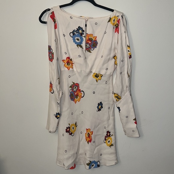 Free People ivory “Sunshadow” floral slit sleeve mini dress Size 2 - Picture 8 of 8
